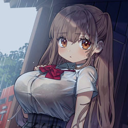 This is a pixiv picture whose title is 「…雨 止まないね。」.