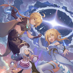 This is a pixiv picture whose title is Genshin Impact 1st Anniversary.
