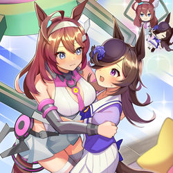 This is a pixiv picture whose title is 等身大でクレーンゲームで釣り上げられるブルボンとライス.