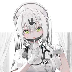 This is a pixiv picture whose title is 白髪ツインテ×ナース.
