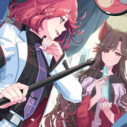This is a pixiv picture whose title is 雷鼓と影狼.