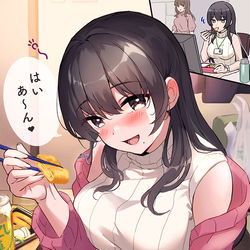 This is a pixiv picture whose title is 普段はクールだけど、 酔うとおつまみをあーんしてくるおねーさん.