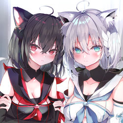This is a pixiv picture whose title is 白上黒上「どっちが好きなの？（なんだよ？）」.