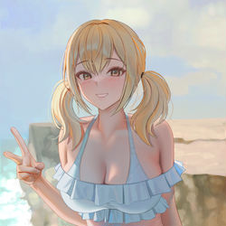 This is a pixiv picture whose title is girl on the cliff.