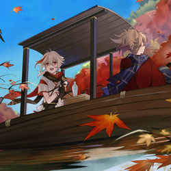 This is a pixiv picture whose title is 紅葉舟.