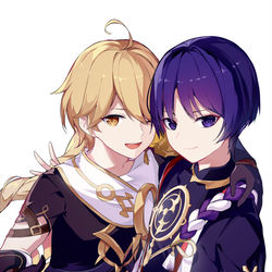 This is a pixiv picture whose title is Aether X Scaramouche.