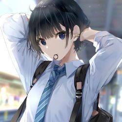 This is a pixiv picture whose title is 「君も遅刻？」.