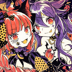 This is a pixiv picture whose title is 【秋例大祭告知】ハロウィンお燐空.