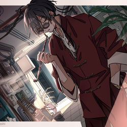 This is a pixiv picture whose title is 路地のお兄さん.