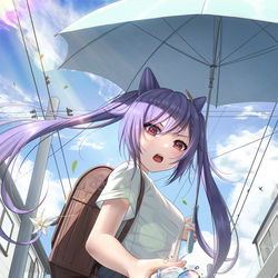 This is a pixiv picture whose title is 刻晴→(￣～￣)  → (⊙ｏ⊙)？→ (〝▼皿▼）！（4p）.