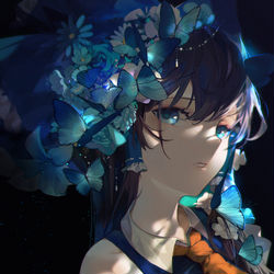 This is a pixiv picture whose title is 青い蝶々.