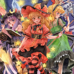 This is a pixiv picture whose title is 三魔女ハロウイン&秋季例大祭新刊サンプル.