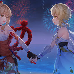 This is a pixiv picture whose title is 夜、烟花与你.