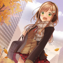 This is a pixiv picture whose title is 秋風のいたずら.