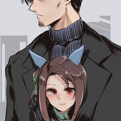 This is a pixiv picture whose title is キングヘイローとトレーナー.