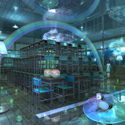 This is a pixiv picture whose title is 仮校舎の夜.