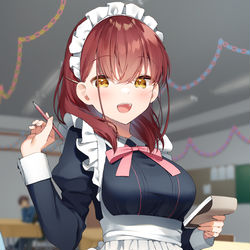 This is a pixiv picture whose title is 「何たのみますかぁ～？せんぱ...ご主人様♡」.