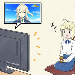 This is a pixiv picture whose title is 「ヴァイオレット・エヴァーガーデン」を観るセイバーさん.