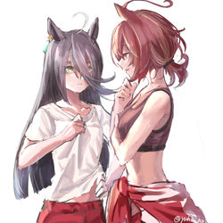 This is a pixiv picture whose title is タキオンとカフェの友情トレーニング.