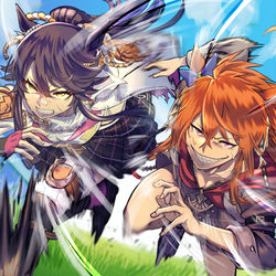 This is a pixiv picture whose title is 【skeb】ナリタブライアンVSオルフェーヴル.