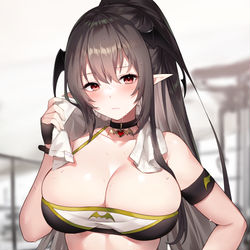 This is a pixiv picture whose title is よくジムで会うハーフエルフ.