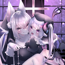 This is a pixiv picture whose title is 吸血鬼×サキュバス×シスター.
