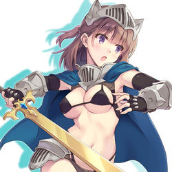This is a pixiv picture whose title is ビキニ鎧ちゃん(制作中ゲームより).