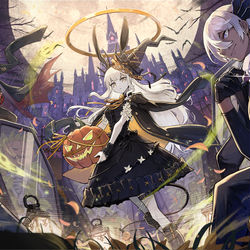 This is a pixiv picture whose title is 【お仕事】影ノ街のハロウィン（白夜極光）.
