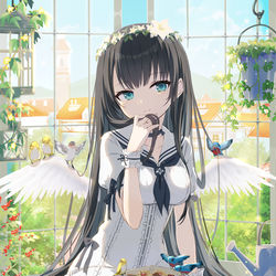 This is a pixiv picture whose title is 窓辺の天使.