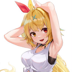 This is a pixiv picture whose title is ポニーテールを結び直しながら会話する星川.