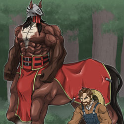 This is a pixiv picture whose title is 昆虫牧場のオーナー＆農耕馬.