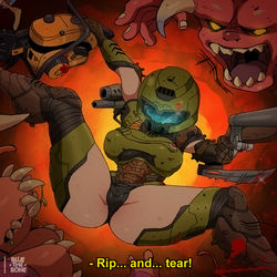 This is a pixiv picture whose title is [RETRO] Doom Slayer (Female).