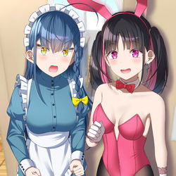 This is a pixiv picture whose title is 「「どっちが良かった？」」.