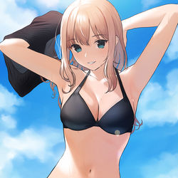 This is a pixiv picture whose title is 下に水着きてきた.