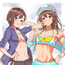 This is a pixiv picture whose title is 彼女と彼氏の水着交換.