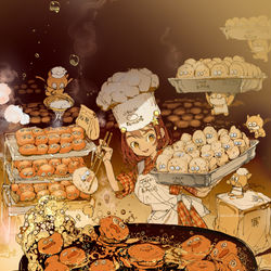 This is a pixiv picture whose title is 揚げパンの工場.