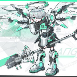 This is a pixiv picture whose title is メカ×少年×天使.