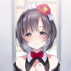 This is a pixiv picture whose title is 「あ、あの……今夜は一緒に…」.
