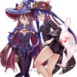 This is a pixiv picture whose title is 胡桃＆モナ.