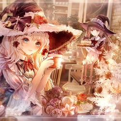 This is a pixiv picture whose title is 魔女の町の喫茶店にて.