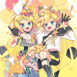 This is a pixiv picture whose title is 鏡音リン・レン Happy 14th Birthday！.