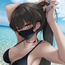 This is a pixiv picture whose title is 「一緒に泳ぐ？」.