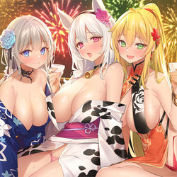 This is a pixiv picture whose title is 【放置少女】花火大会＋立ち絵3点.