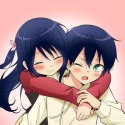 This is a pixiv picture whose title is 陸×愛梨　恋愛編.