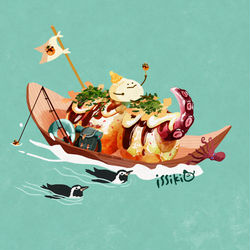 This is a pixiv picture whose title is たこ焼きボート.