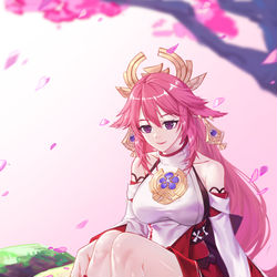 This is a pixiv picture whose title is Yae Miko's Day Off.