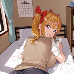 This is a pixiv picture whose title is 一人暮らしのオタクくんの家に入り浸るギャル.