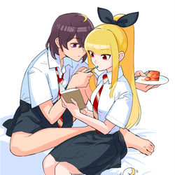 This is a pixiv picture whose title is 同級生の推し作家に百合妄想がバレた結果［skeb］.
