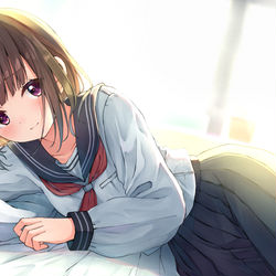 This is a pixiv picture whose title is 「あ、やっと起きた、よく眠れた？」.