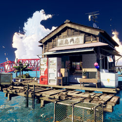 This is a pixiv picture whose title is 海の駄菓子屋 3D.